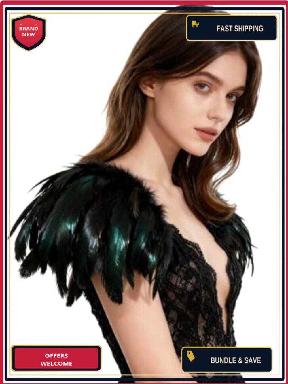 Handmade Real Feather Epaulet Shoulder Wings Costume Accessory